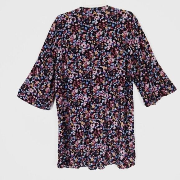 A.n.a. Black Floral Tie Neck 3/4 Sleeve Mini Dress - Picture 2 of 5